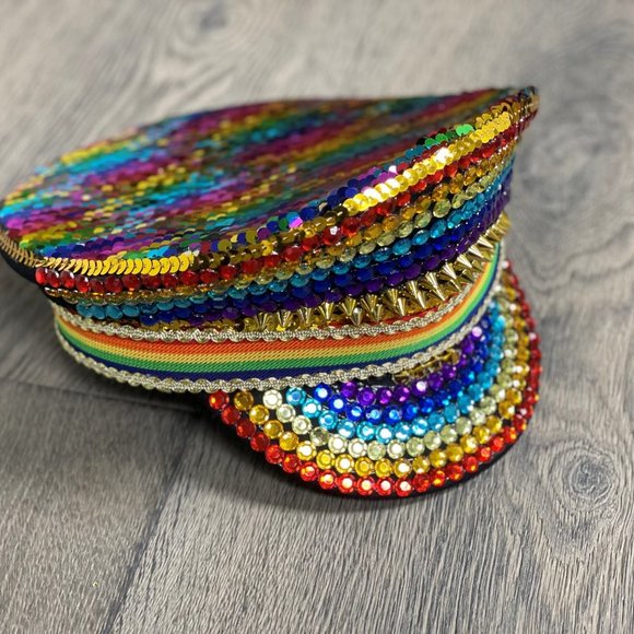RAINBOW PRIDE SEQUIN CAPTAIN HAT - NWT! - Picture 14 of 15